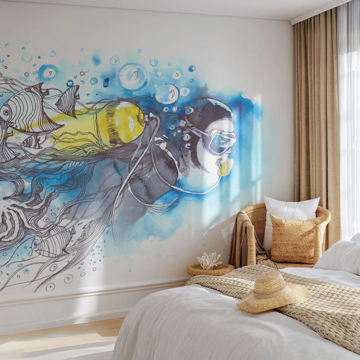 Custom Self-Adhesive Wallpaper Deluxe Sticker - Big Blue - Diving, Fish, Sport