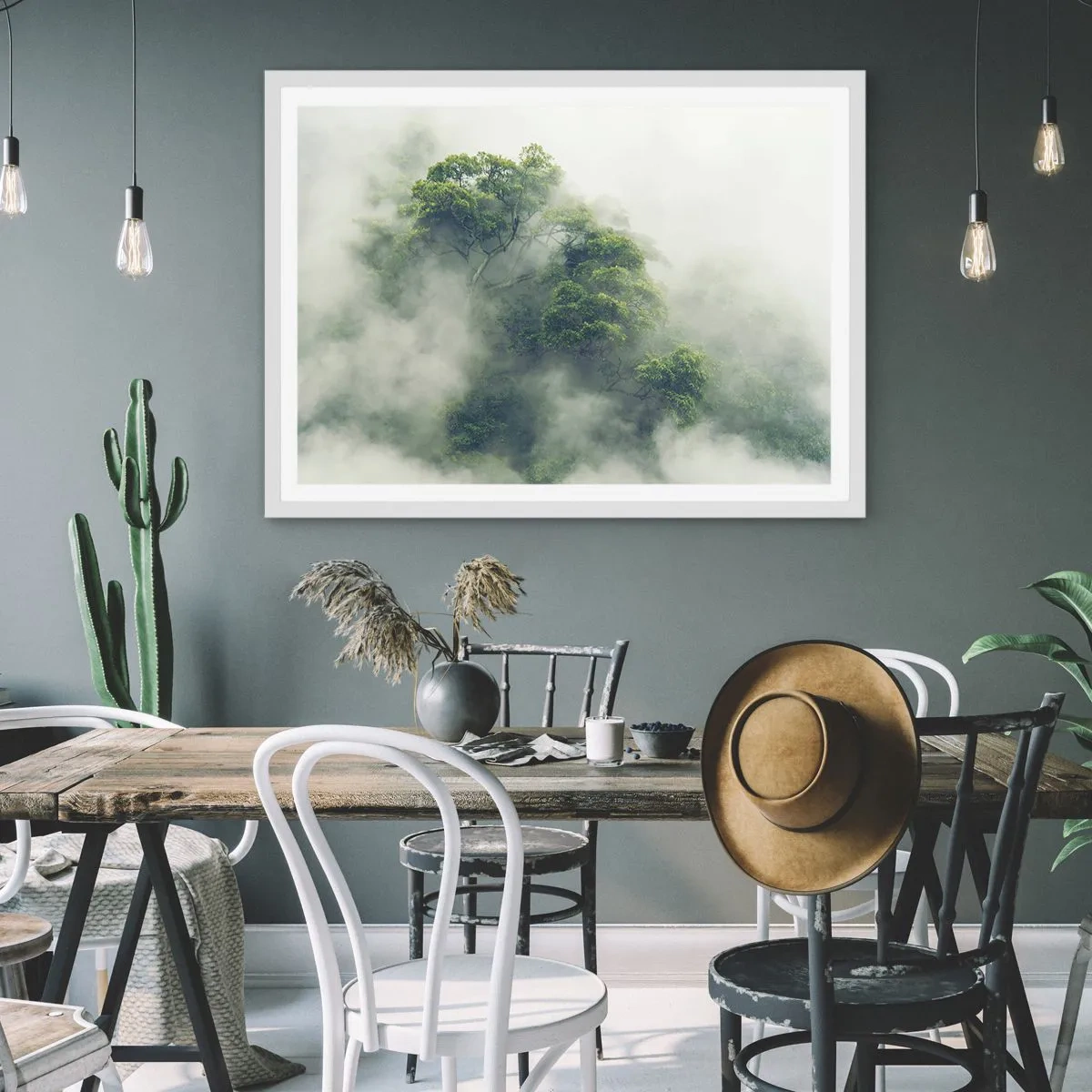 Poster in white frmae - Wrapped In Fog - 100x70 cm