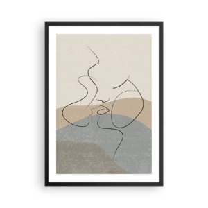 Poster in black frame - A minimalist line that creates a feminine face - 50x70cm - Like with a Paintbrush Stroke - Modern wall decoration for the living room and bedroom ARTTOR