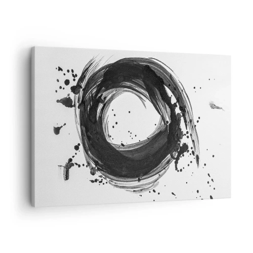 Canvas picture - Black abstraction in the form of a circle on a white background - 70x50cm - Whirl of Creation - Modern wall decoration for the living room and bedroom ARTTOR