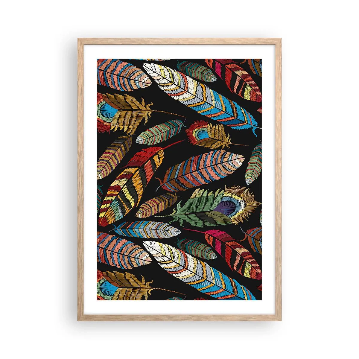 Poster in light oak frame - Bird Carnival - 50x70 cm