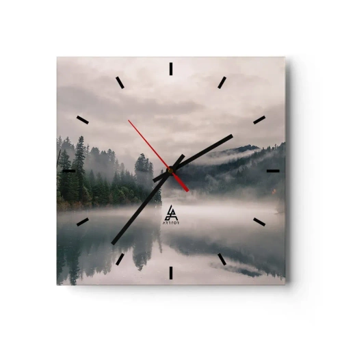 Wall clock - Clock on glass - Musing in the Fog - 40x40 cm