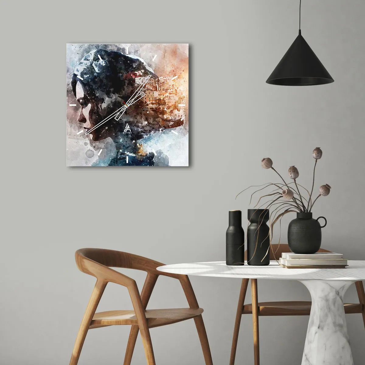 Wall clock - Clock on glass - Tale about a Girl with a City in the Background - 40x40 cm