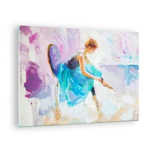 Glass picture - A ballerina in a blue dress against an impressionist background - 70x50cm - Unspeakable Grace, Subtle Charm - Modern wall decoration for the living room and bedroom ARTTOR