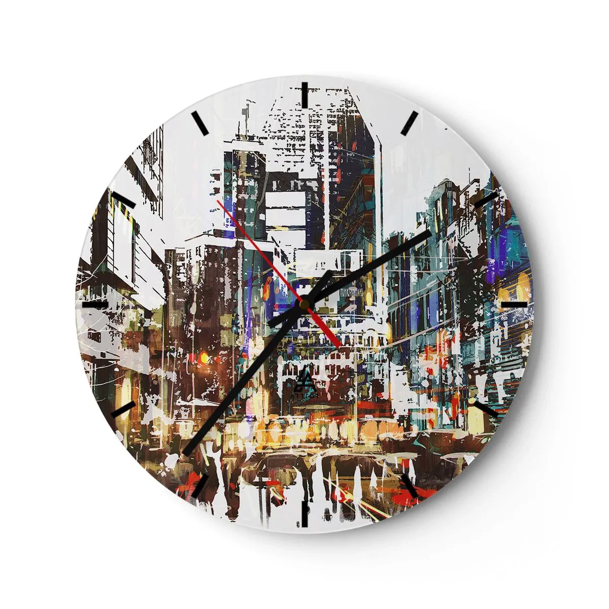 Wall clock - Clock on glass - Sparkling City - 40x40 cm