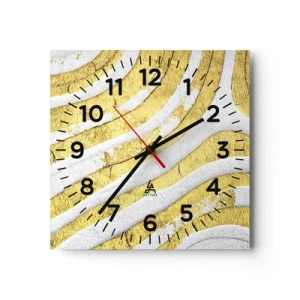 Wall clock - Clock on glass - Composition in White and Gold - 30x30 cm