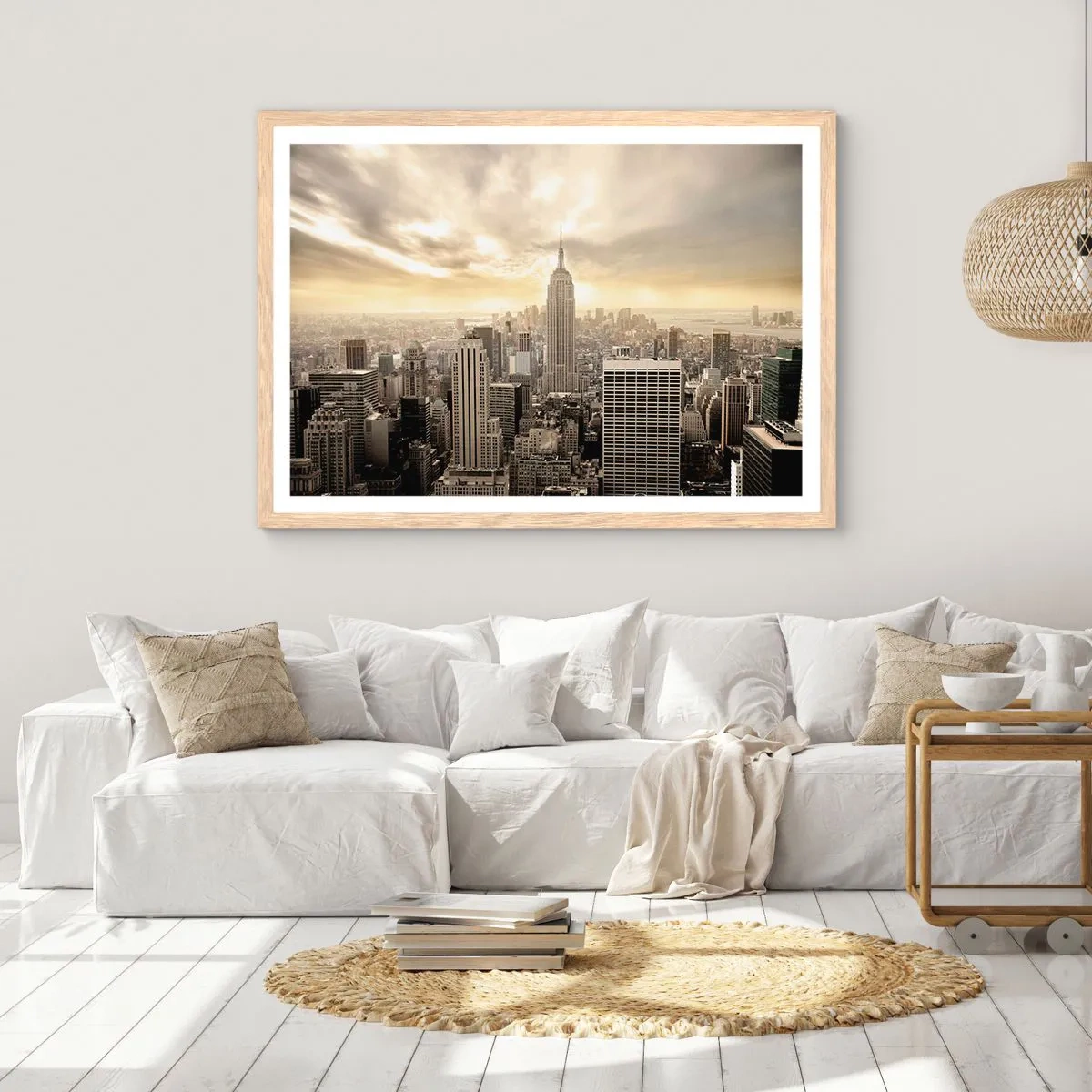 Poster in light oak frame - New York Woven in Grey - 40x30 cm