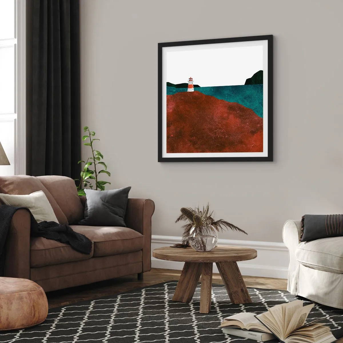 Poster in black frame - Gazing at the Sea - 40x40 cm