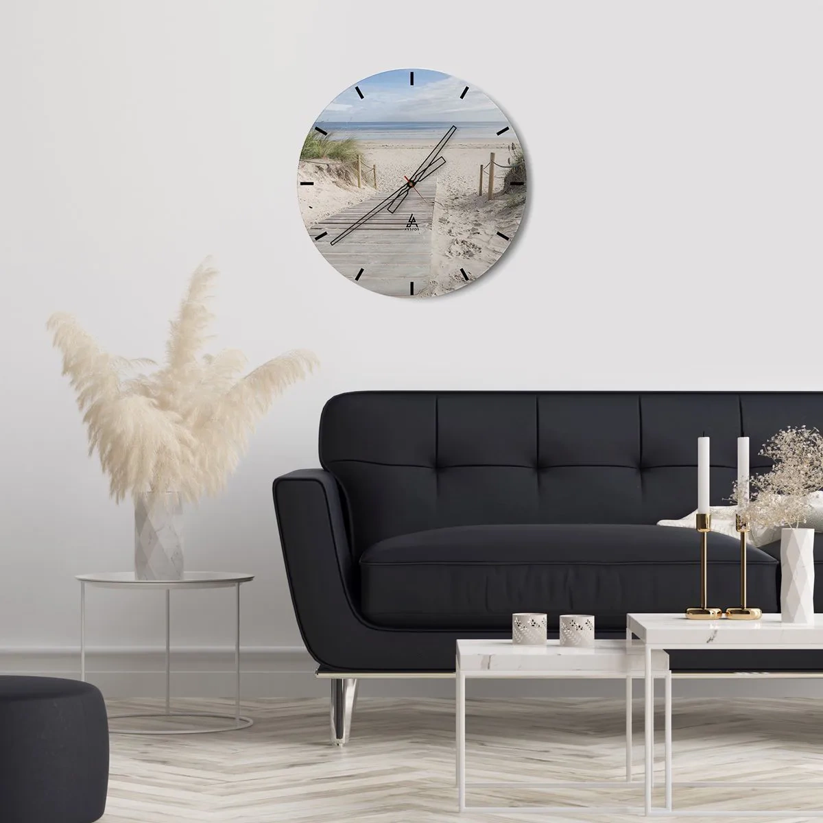 Wall clock - Clock on glass - Wooden path leading to the beach with a sea view - 30x30cm - Until the Horizon - Modern wall decoration for the living room, kitchen, and bedroom ARTTOR