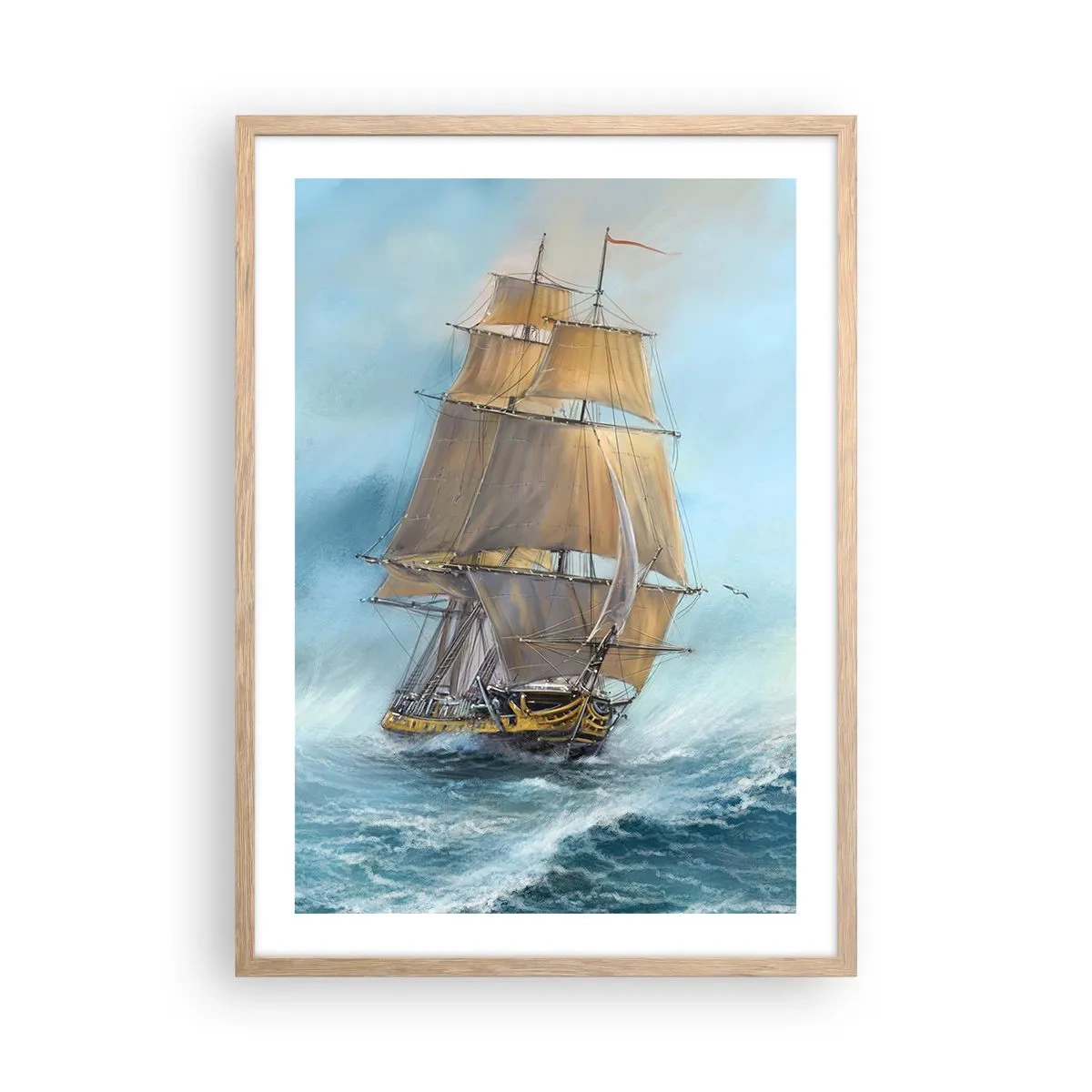 Poster in light oak frame - Gliding on the Waves - 50x70 cm
