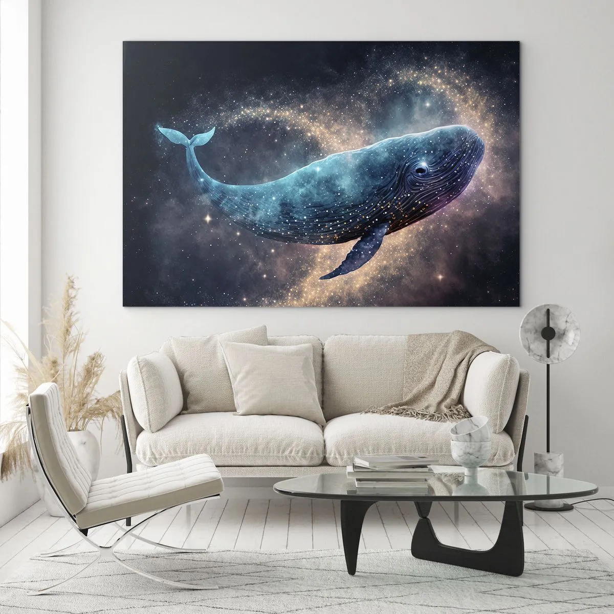 Glass picture - Blue whale floating in the galaxy - 70x50cm - Such World Exists... - Modern wall decoration for the living room and bedroom ARTTOR