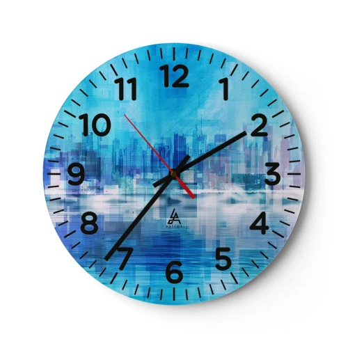 Wall clock - Clock on glass - Sunk in Blue - 30x30 cm