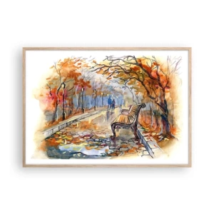 Poster in light oak frame - Walking together into Autumn - 100x70 cm