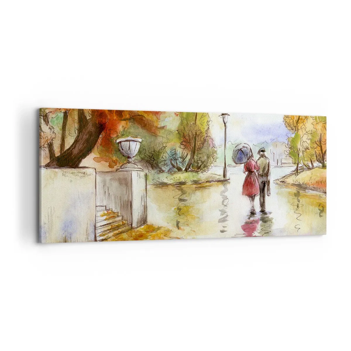Canvas picture - Romantic Autumn in a Park - 100x40 cm