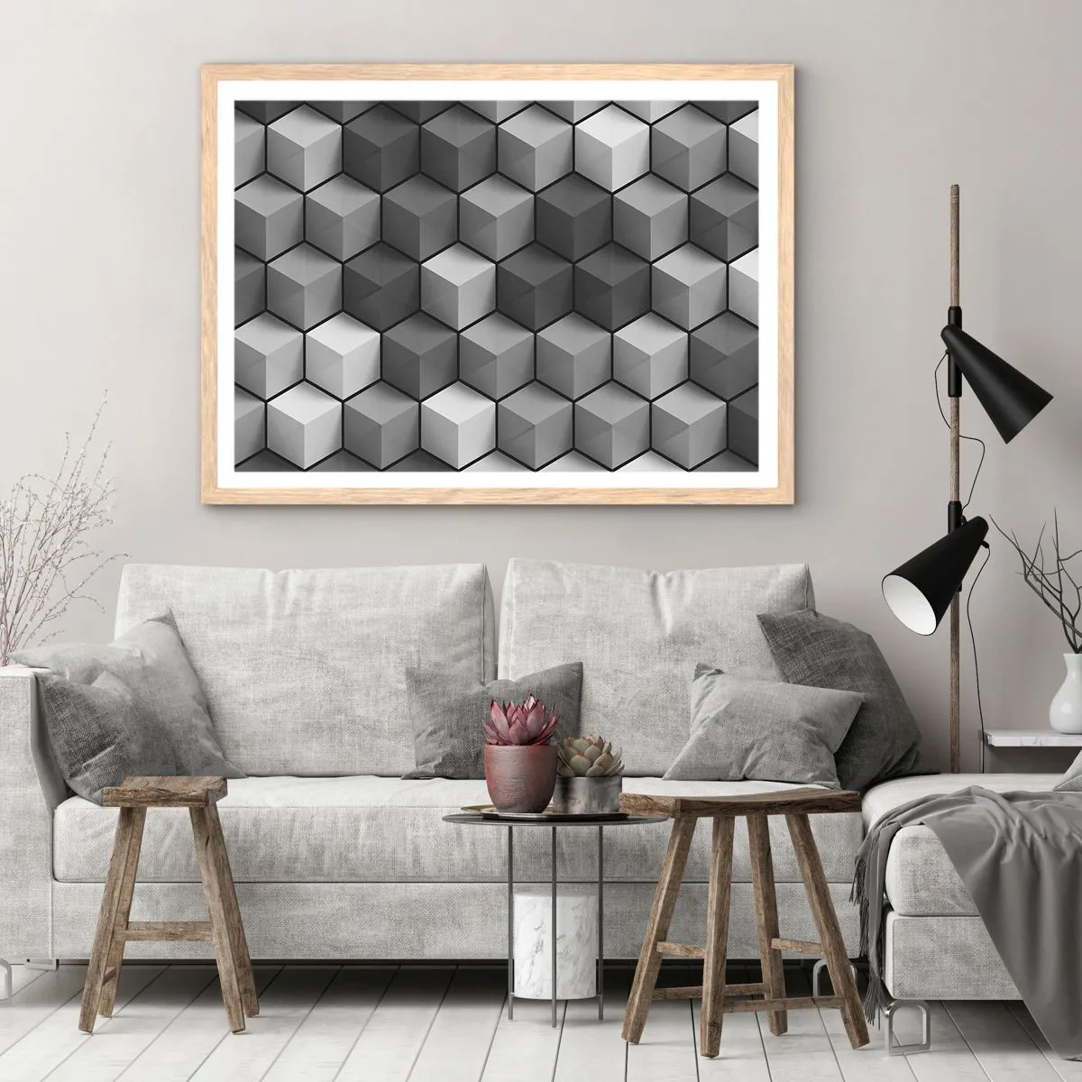 Poster in light oak frame - Cubist Jigsaw - 91x61 cm