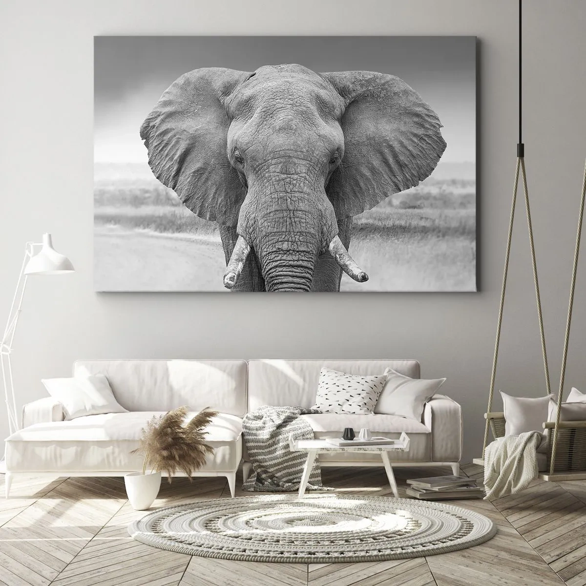 Canvas picture - Portrait of an elephant in black and white - 70x50cm - Welcome to My World - Modern wall decoration for the living room and bedroom ARTTOR