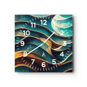 Wall clock - Clock on glass - Meanderings of Blue - 40x40 cm