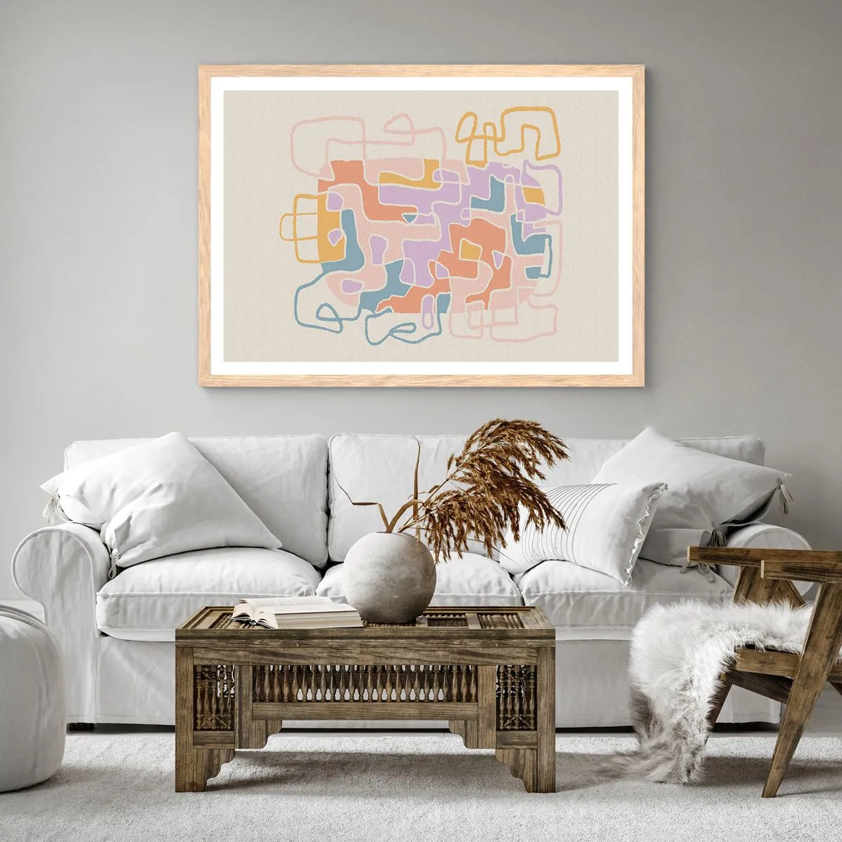 Poster in light oak frame - Maze - Joyful Adventure - 70x50 cm