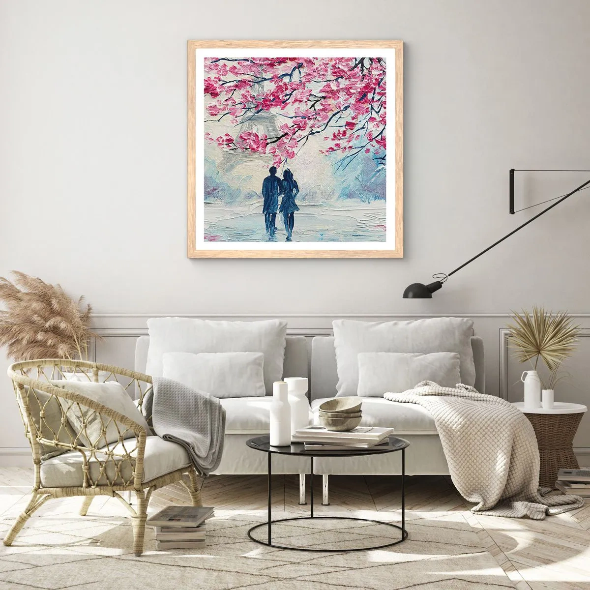 Poster in light oak frame - Romantic Walk - 50x50 cm