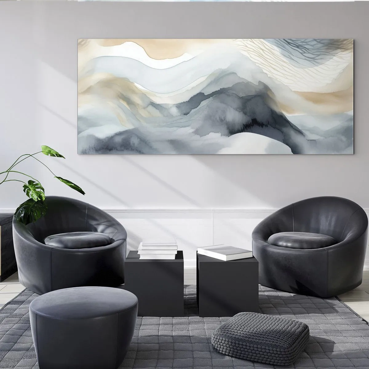 Glass picture - Snowy and Foggy Abstract - 100x40 cm
