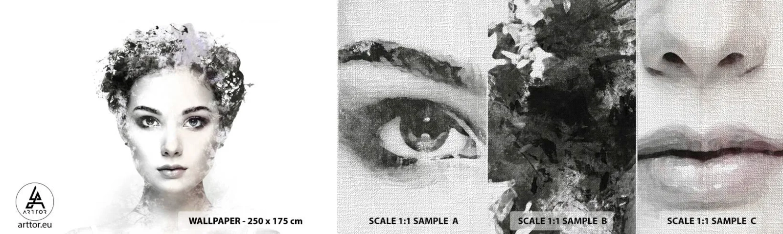 Photo Wallpaper Sample Premium Canvas - Extremely Stylish Portrait - Woman's Face, Woman, Abstraction - 100x30 cm