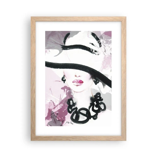 Poster in light oak frame - Portrait of a Lady in Black and Pink - 30x40 cm