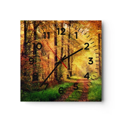 Wall clock - Clock on glass - Forest Golden silence - 30x30 cm