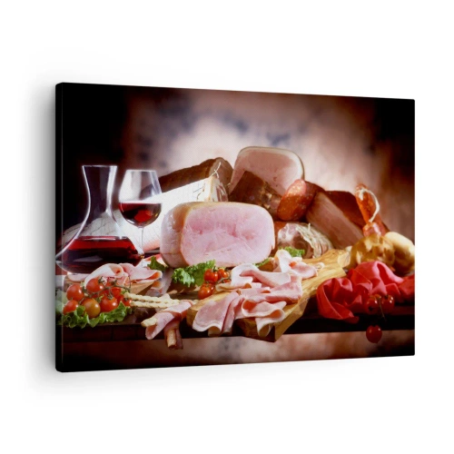 Canvas picture - Cold cuts with wine on a rustic background - 70x50cm - Culinary Dream with a Decanter - Modern wall decoration for the living room and bedroom ARTTOR