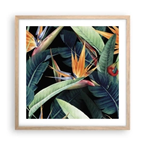 Poster in light oak frame - Flaming Flowers of the Tropics - 50x50 cm