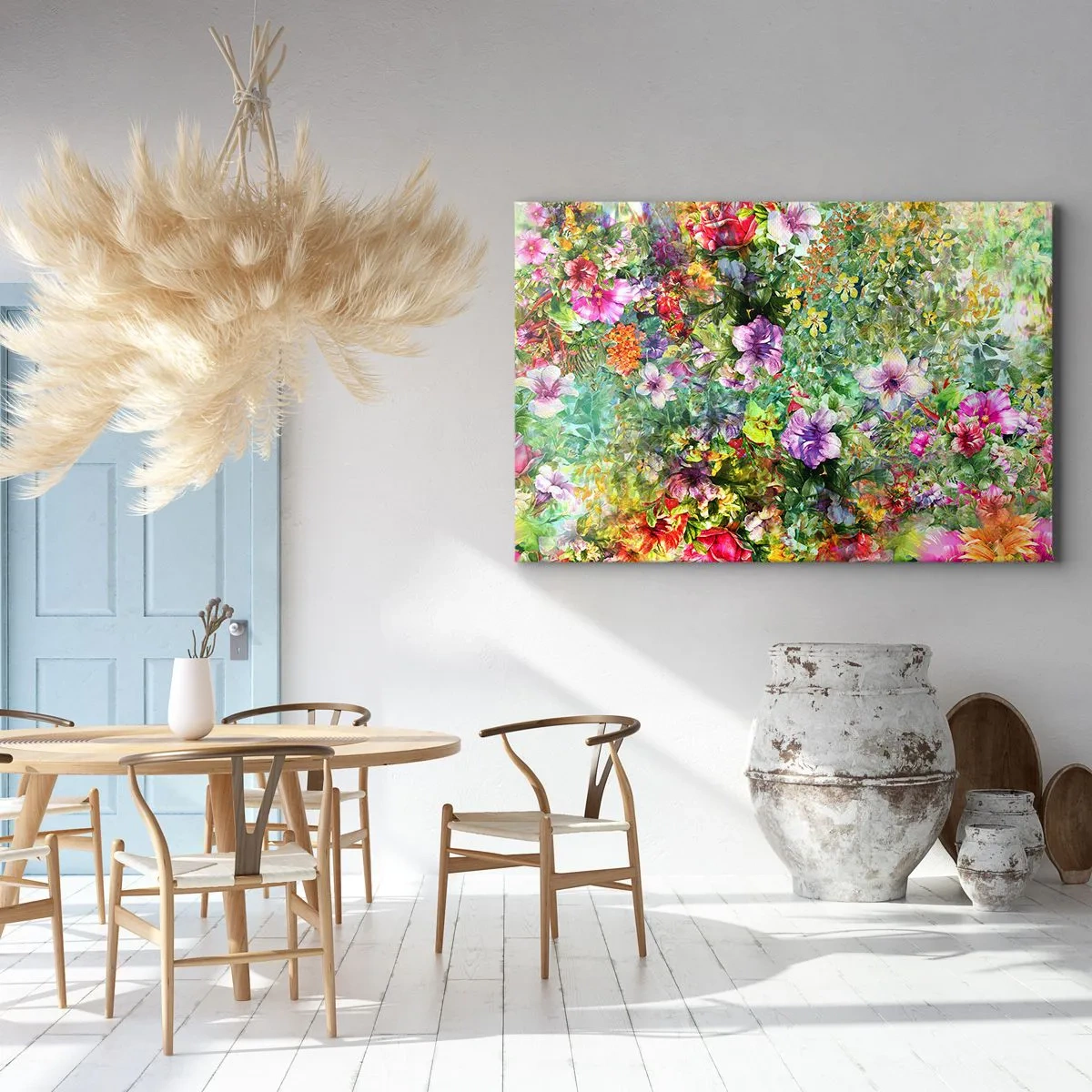 Canvas picture - A colorful flower arrangement on a green background - 70x50cm - Lost in the Flowers - Modern wall decoration for the living room and bedroom ARTTOR