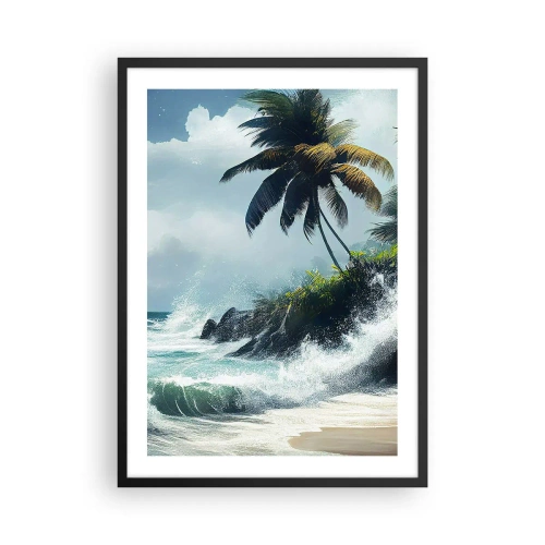 Poster in black frame - Tropical beach with palm trees and a rough ocean - 50x70cm - On a Tropical Shore - Modern wall decoration for the living room and bedroom ARTTOR