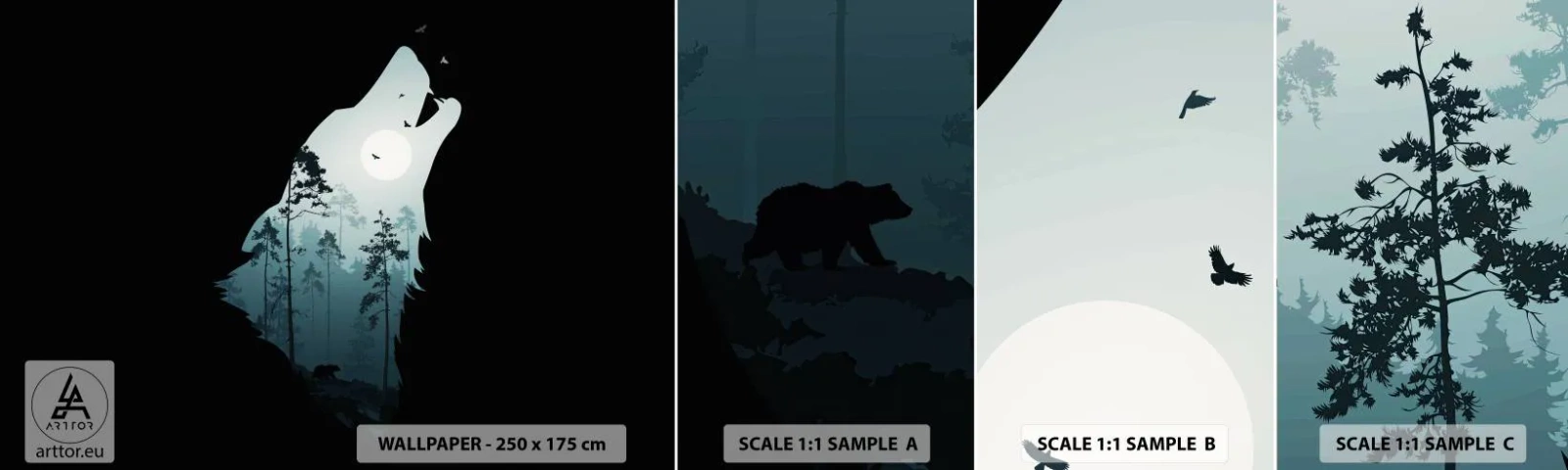 Photo Wallpaper Sample Standard Eco - Sound of a Night Forest - Abstraction, Bear, Cave - 100x30 cm