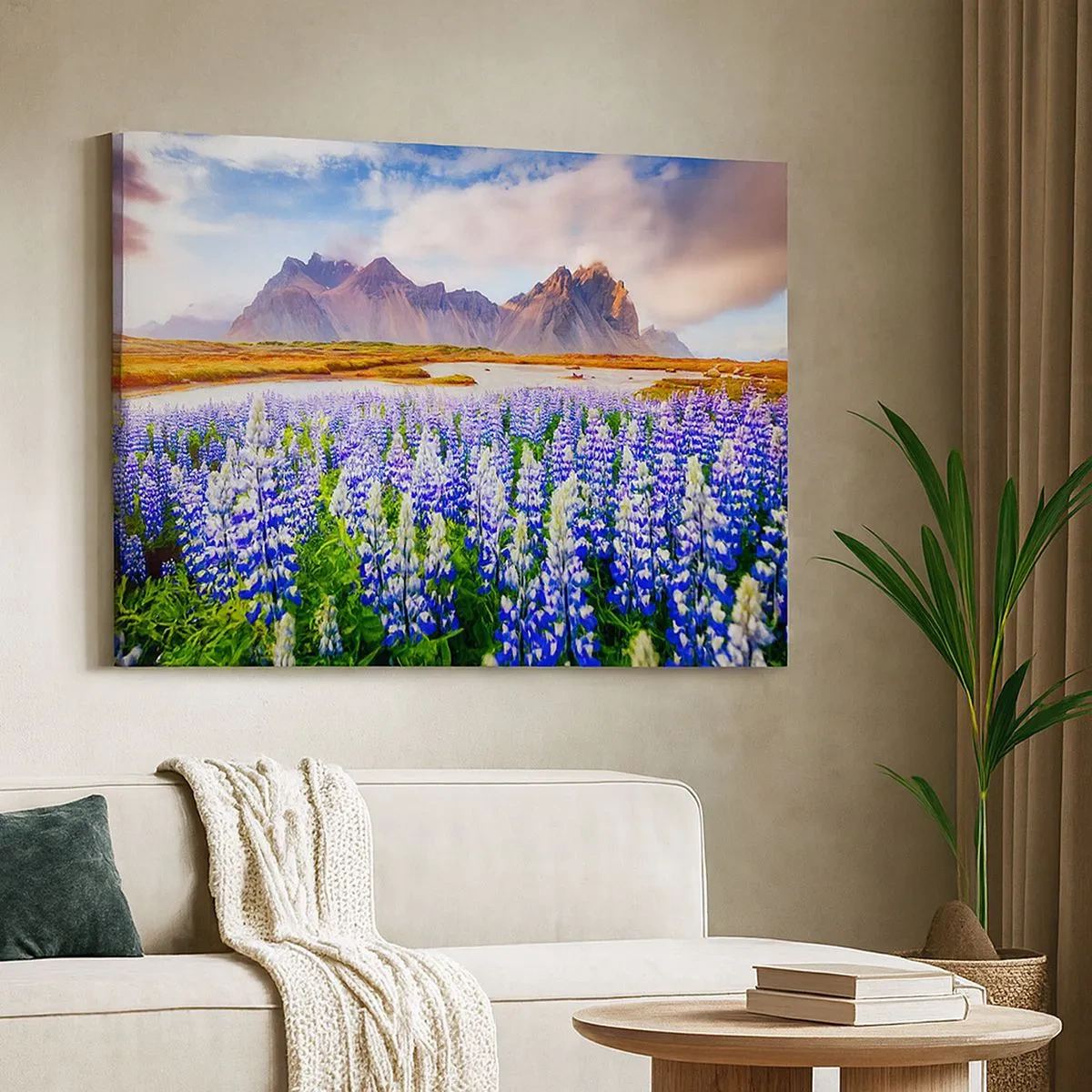 Canvas picture - Flowers in a mountain landscape with a picturesque sky - 70x50cm - Strength and Severity next to Sweetness - Modern wall decoration for the living room and bedroom ARTTOR