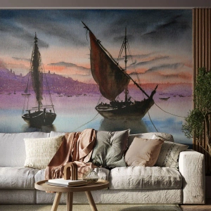 Photo Wallpaper Standard Eco - Evening at the Port - Sailboats, Seaside, Landscape - 200x140 cm
