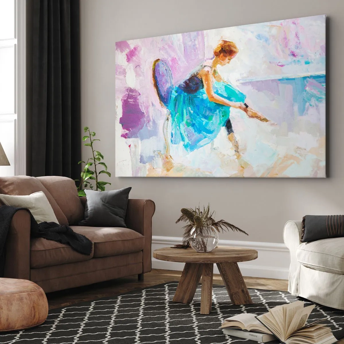 Canvas picture - A ballerina getting ready to dance in pastel shades. - 70x50cm - Unspeakable Grace, Subtle Charm - Modern wall decoration for the living room and bedroom ARTTOR