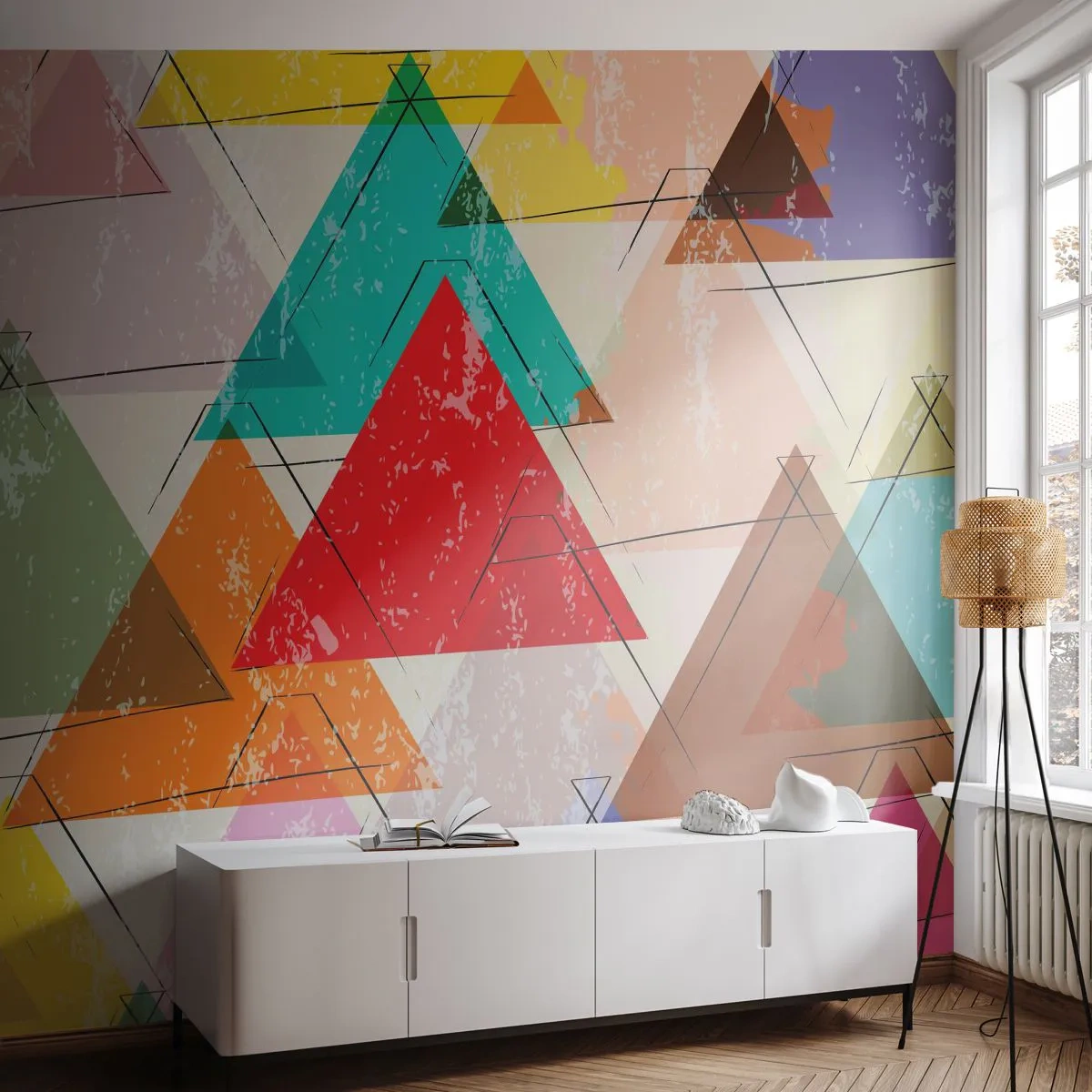 Photo Wallpaper Premium Canvas - Three by Three - Abstraction, Piece, Triangles - 350x256 cm