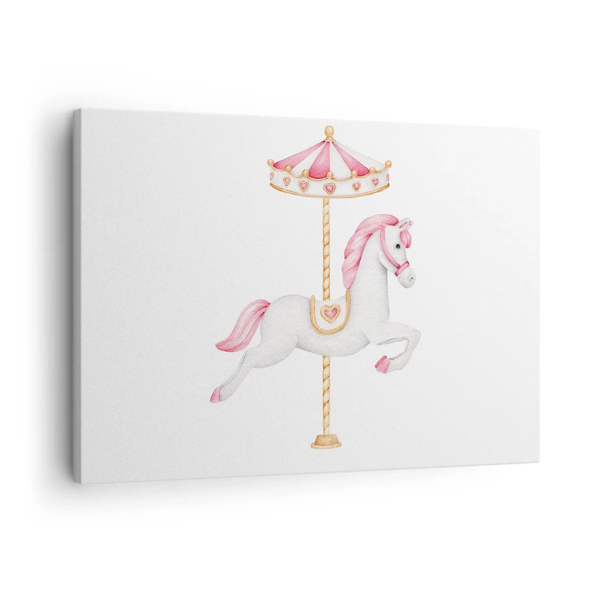 Canvas picture - A carousel horse in pastel shades of pink - 70x50cm - Off the Hoofs - Modern wall decoration for the living room and bedroom ARTTOR