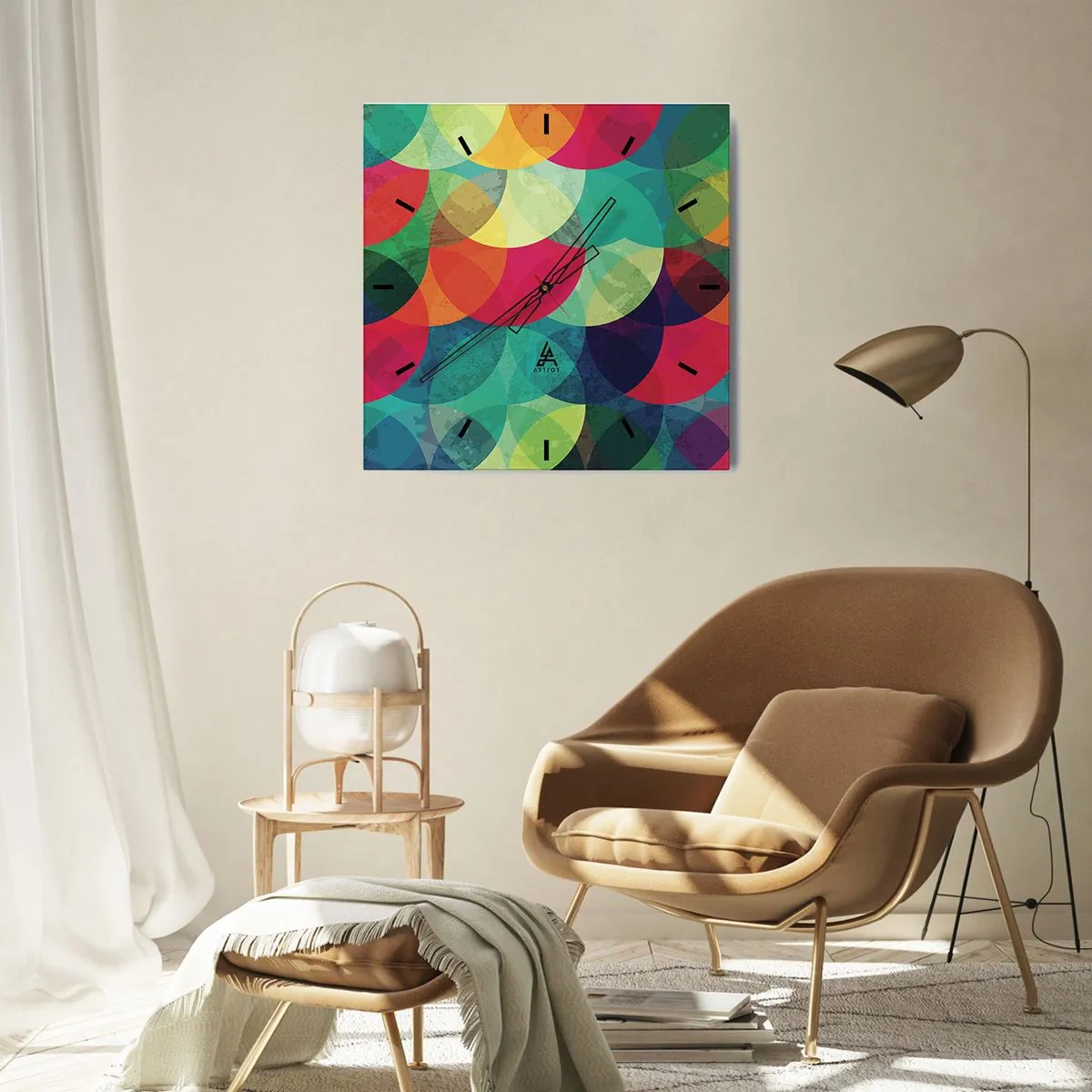 Wall clock - Clock on glass - Into the Rainbow - 30x30 cm