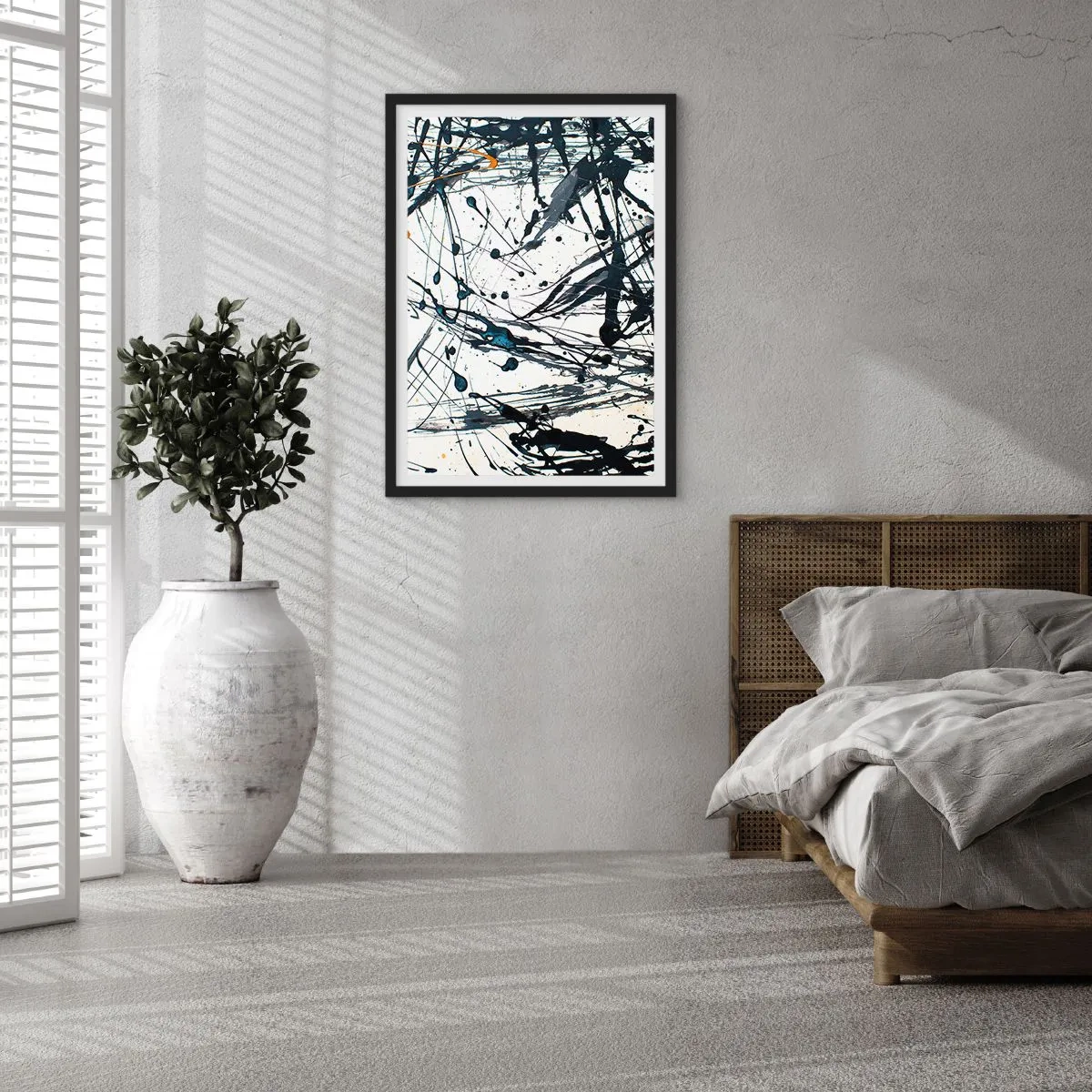 Poster in black frame - Expressive abstract lines on a white background - 50x70cm - With or Without Meaning? - Modern wall decoration for the living room and bedroom ARTTOR