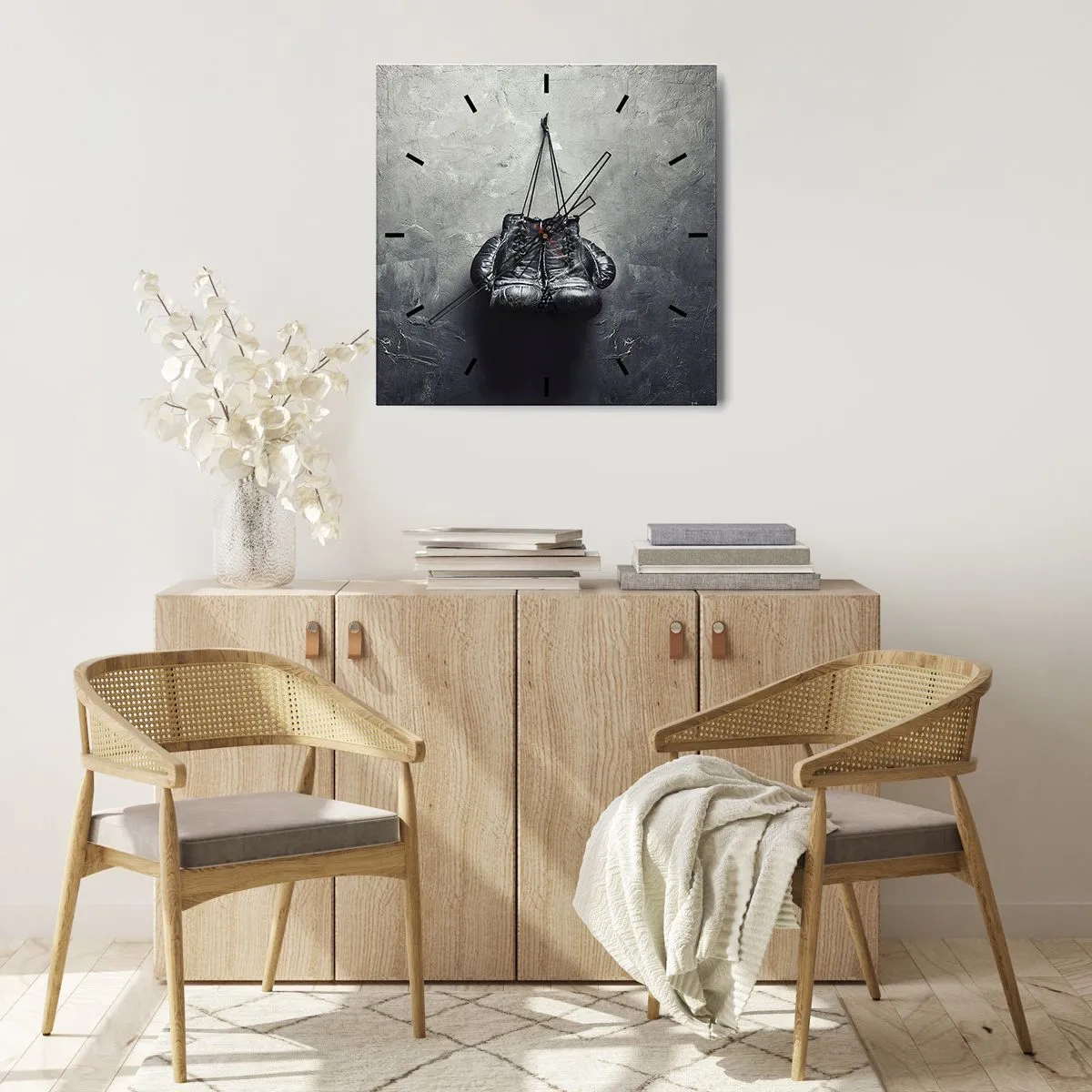 Wall clock - Clock on glass - A Time of Fight and a Time of Peace - 40x40 cm