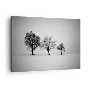 Canvas picture - Three trees in a snowy field in a monochromatic style - 70x50cm - What Are They Dreaming About? - Modern wall decoration for the living room and bedroom ARTTOR
