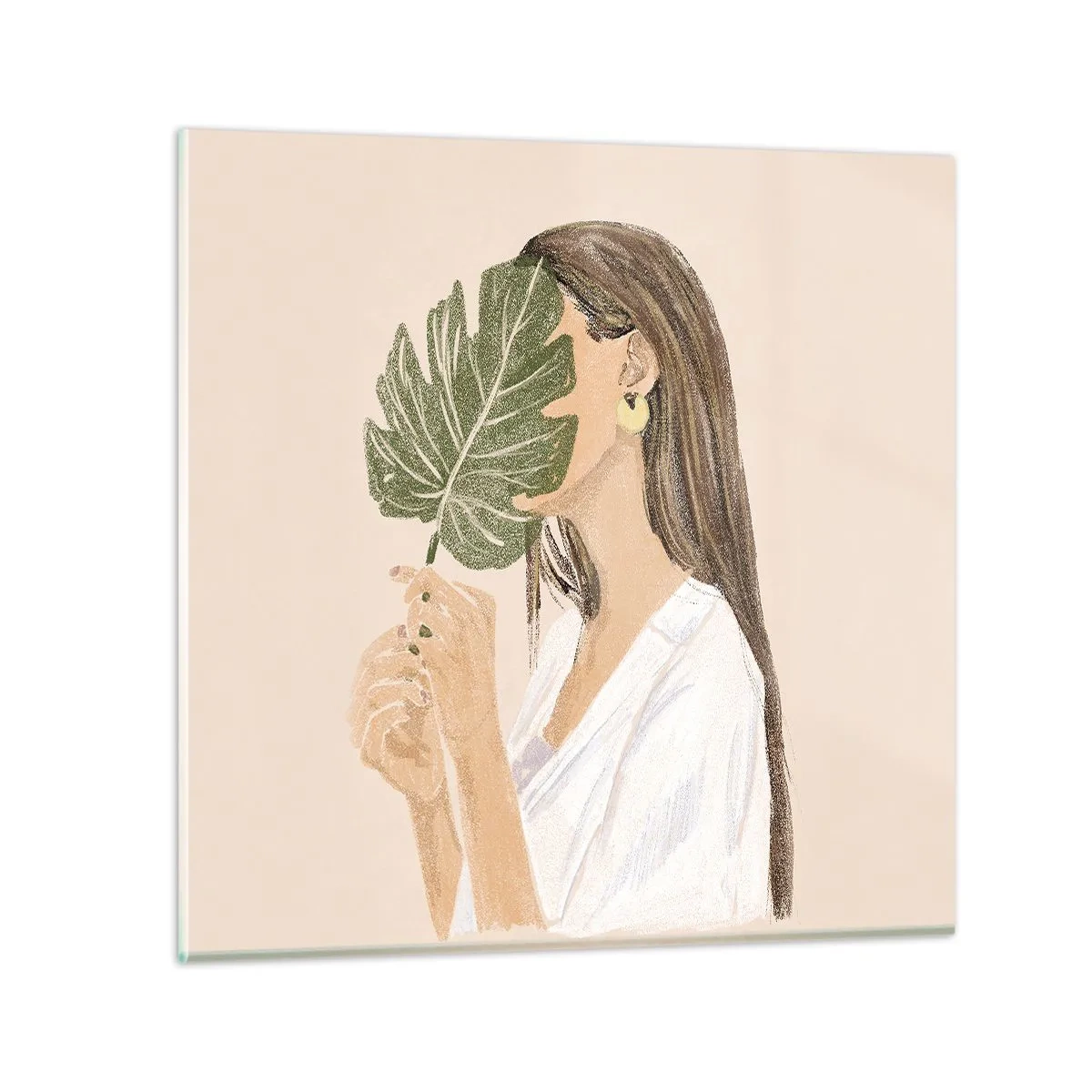 Glass picture - Mysterious Portrait with a Fan - 40x40 cm