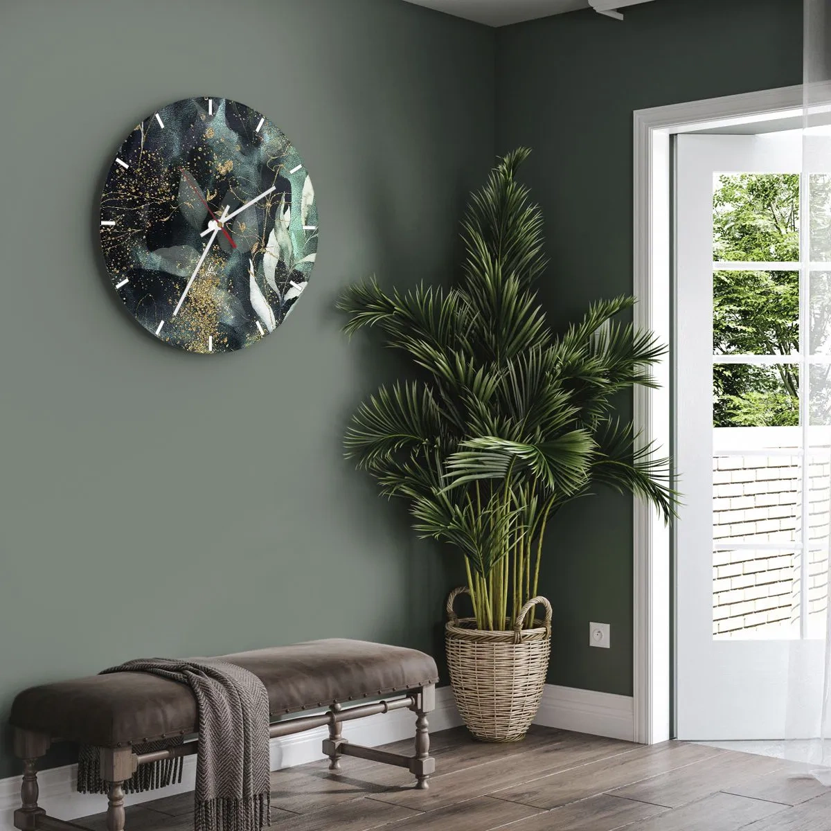 Wall clock - Clock on glass - Enchanted Garden - 40x40 cm