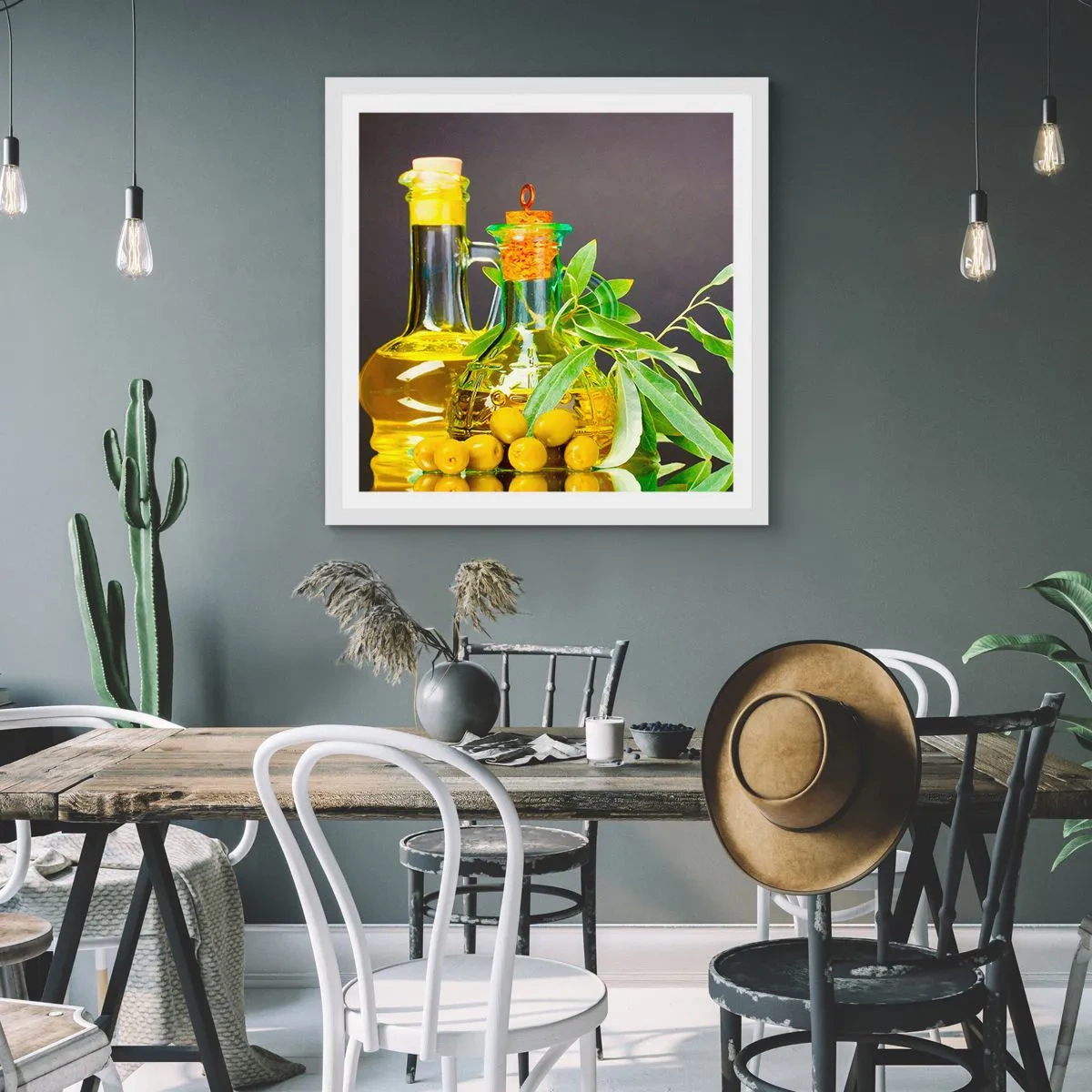 Poster in white frmae - Still Life with Olives and Olive Oil - 50x50 cm