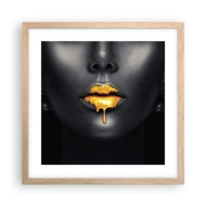 Poster in light oak frame - Golden Lips - 40x40 cm