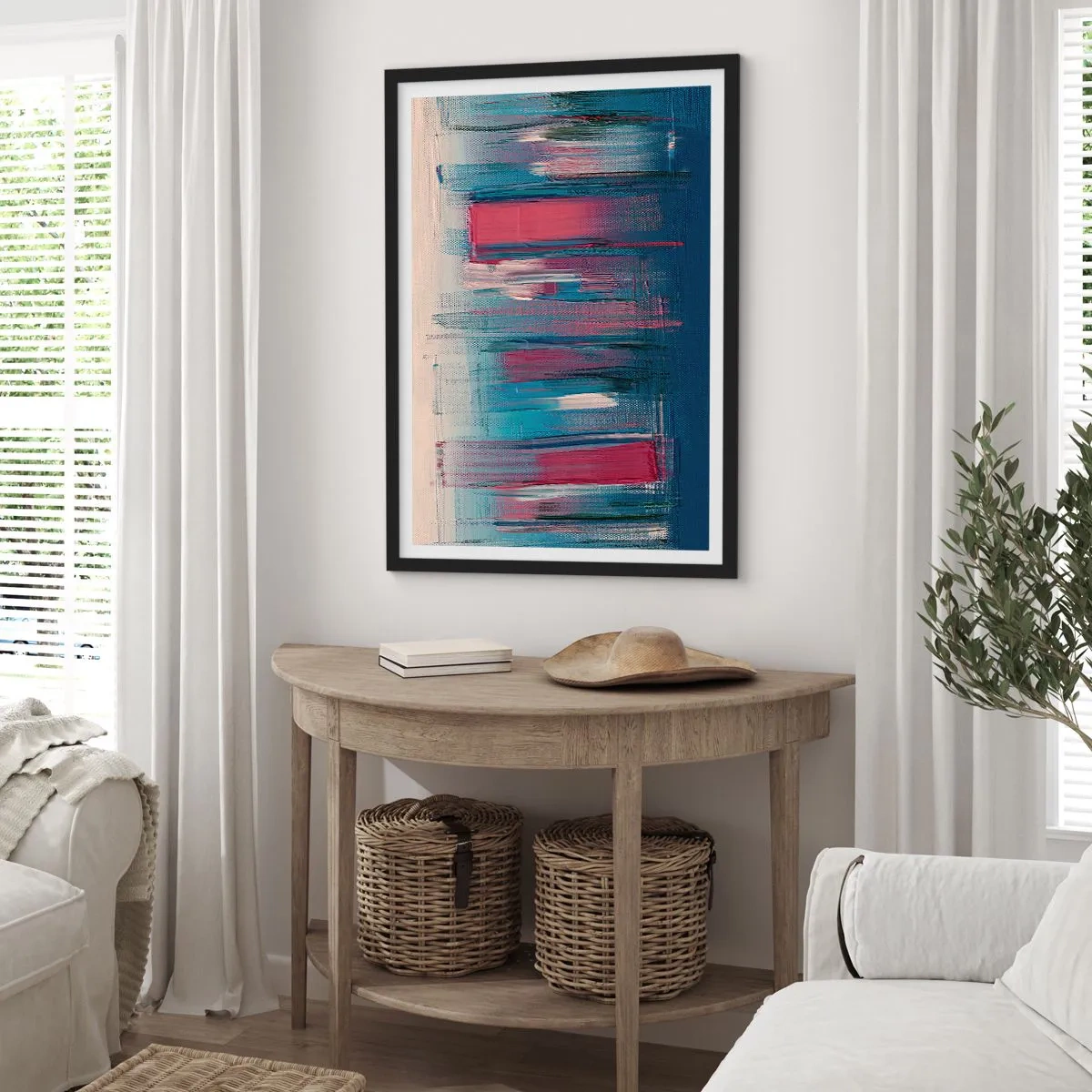 Poster in black frame - Vertical Composition In Blue And Red - 40x50 cm