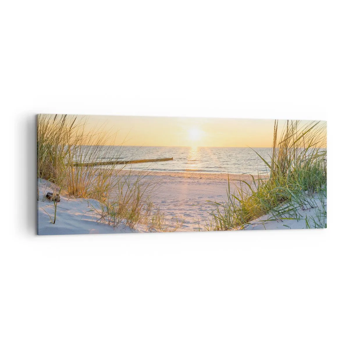 Canvas picture - Sound of the Sea, Singing of the Birds, Wild Beach among Grass - 140x50 cm