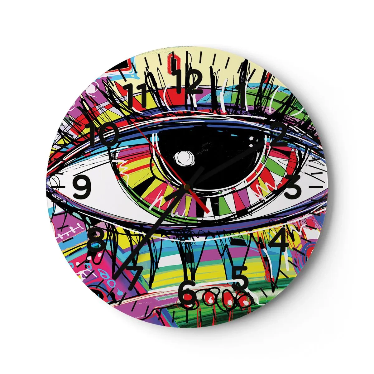 Wall clock - Clock on glass - Colourful Eye - Colourful Soul - 30x30 cm