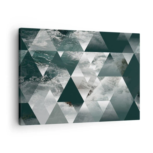 Canvas picture - Geometric pattern with a wave motif in shades of green - 70x50cm - Crystal Perspective - Modern wall decoration for the living room and bedroom ARTTOR