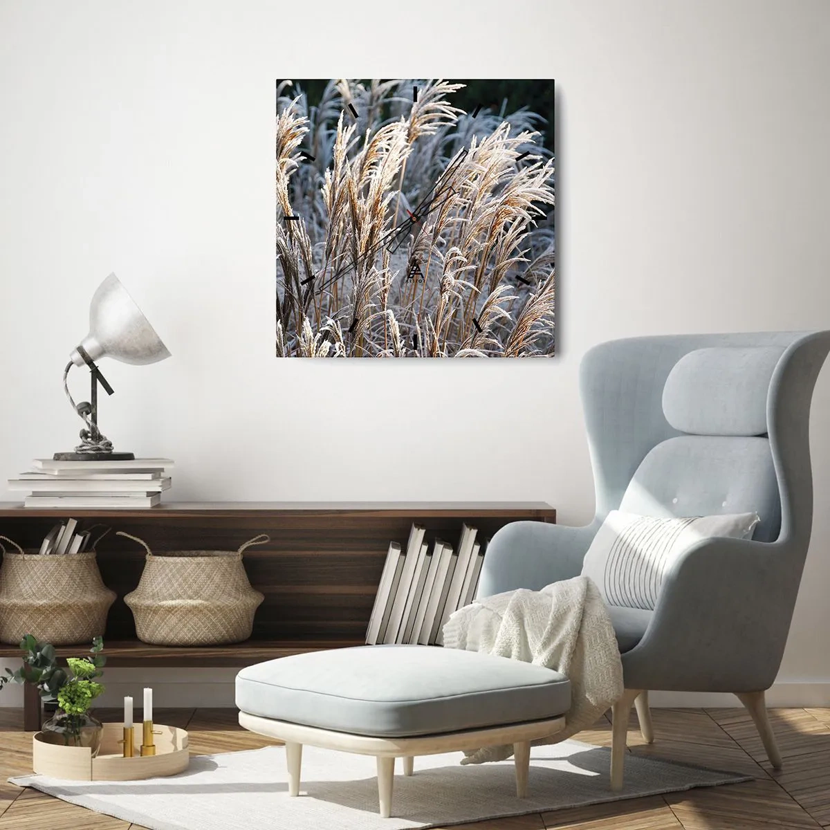 Wall clock - Clock on glass - Decorated with Frost - 30x30 cm